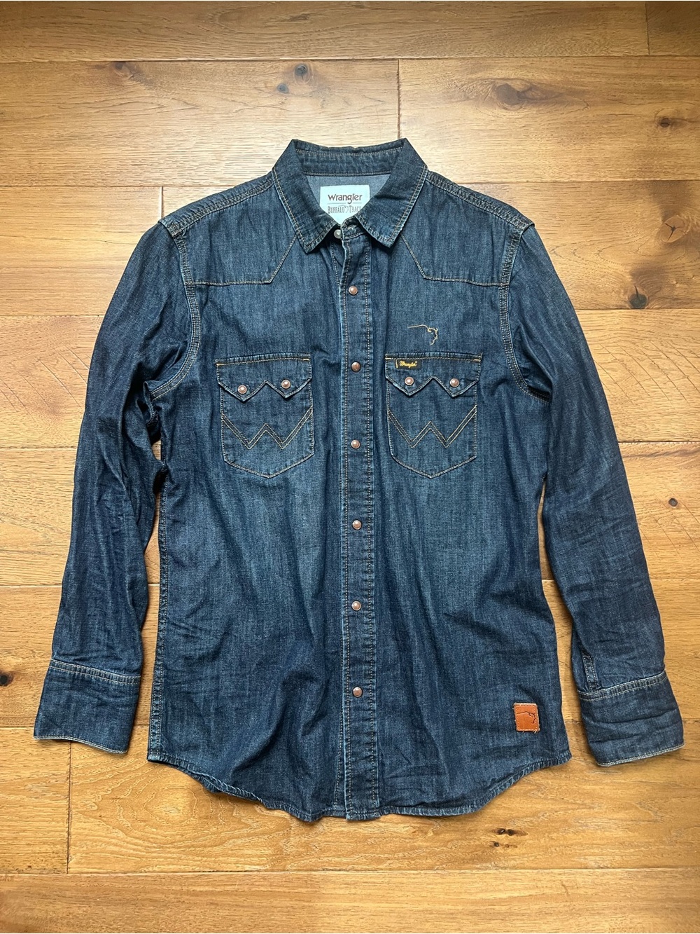 Wrangler Men’s Dark Blue Denim Western Shirt Collab Buffalo Trace Whiskey